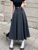 Korejas modes kroku lielizmēra 5xl Maxi svārki Vintage rāvējslēdzējs ar augstu vidukli A-līnijas svārki sievietēm Harajuku Eleganti garie svārki Y2k