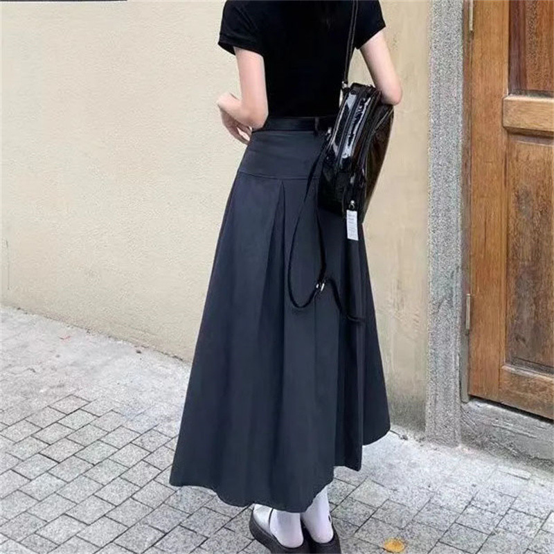 Korejas modes kroku lielizmēra 5xl Maxi svārki Vintage rāvējslēdzējs ar augstu vidukli A-līnijas svārki sievietēm Harajuku Eleganti garie svārki Y2k