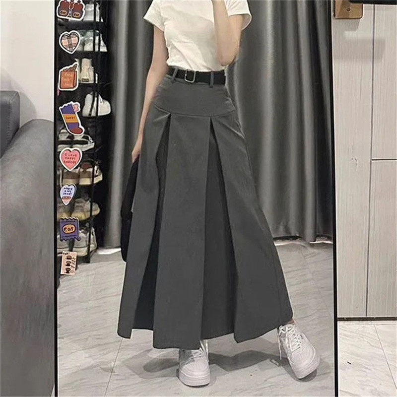 Korejas modes kroku lielizmēra 5xl Maxi svārki Vintage rāvējslēdzējs ar augstu vidukli A-līnijas svārki sievietēm Harajuku Eleganti garie svārki Y2k