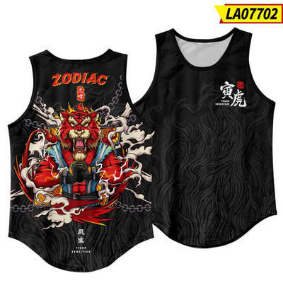 Vīriešu modes bezpiedurknēm, melnā tīģera apdrukas veste, fitnesa kultūrisms, muskuļu apakškrekls, sporta zāle