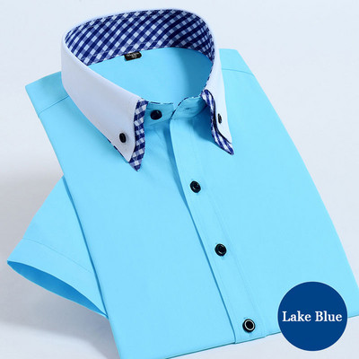 Νέο ανδρικό κοντομάνικο πουκάμισο φόρεμα, μη σιδερένιο διπλό στρώμα, επαγγελματικό επίσημο κανονικό μπλουζάκι γραφείου με κουμπιά επάνω Social πουκάμισα