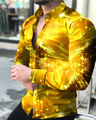 2023 ανδρικό πάρτι casual πουκάμισο πολυτελές κοινωνικό ανδρικό πουκάμισο με κουμπί πέτο πουκάμισο casual καρό στάμπα χρυσό μακρυμάνικο πουκάμισο