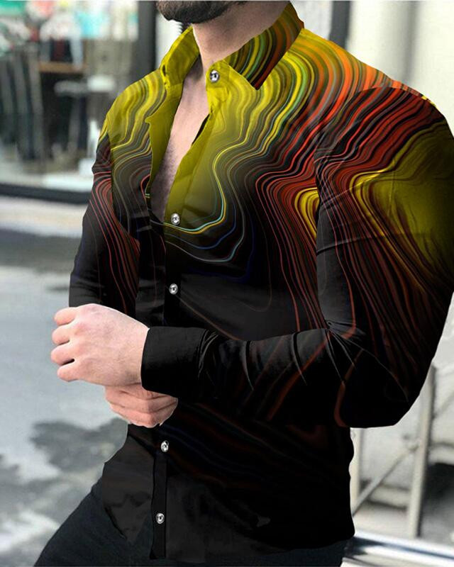 2023 ανδρικό πάρτι casual πουκάμισο πολυτελές κοινωνικό ανδρικό πουκάμισο με κουμπί πέτο πουκάμισο casual καρό στάμπα χρυσό μακρυμάνικο πουκάμισο