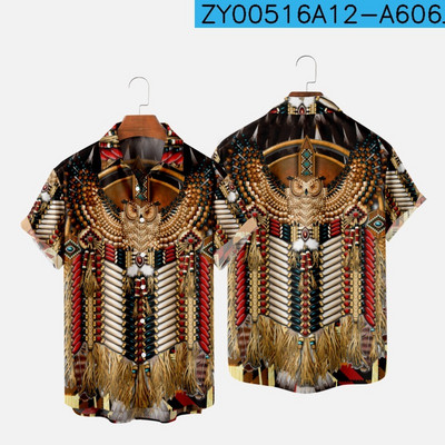 Ανδρικά πουκάμισα μόδας 2022 Άνετα πουκάμισα με ένα κουμπί Χαβάης ινδική 3d εκτύπωση μεγάλου μεγέθους κοντομάνικο πουκάμισο παραλίας