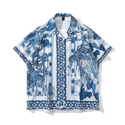 Tumša ikona Fiksēta apdruka Havaju krekls Vīriešu vasaras brīvdienas pludmales vīriešu krekli Vīriešu blūze