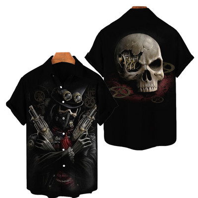 2022. aasta suvine 3D-prindiga meeste naiste Hawaii särk lühikeste varrukatega ülisuure pealuu tähekujulise trükiga hingav meeste särk 5XL