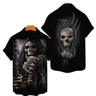 2022. aasta suvine 3D-prindiga meeste naiste Hawaii särk lühikeste varrukatega ülisuure pealuu tähekujulise trükiga hingav meeste särk 5XL