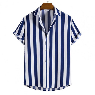 Dryžuoti marškiniai vyrams trumpomis rankovėmis Retro juostinio rašto vyriški laisvalaikio marškiniai camisas homme camisas de hombre рубашка мужская