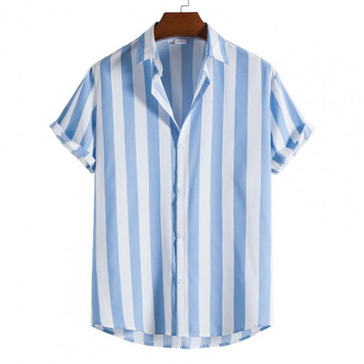 Cămăși cu dungi pentru bărbați Top cu mânecă scurtă cu model retro cu dungi Cămăși casual pentru bărbați camisas homme camisas de hombre рубашка мужская