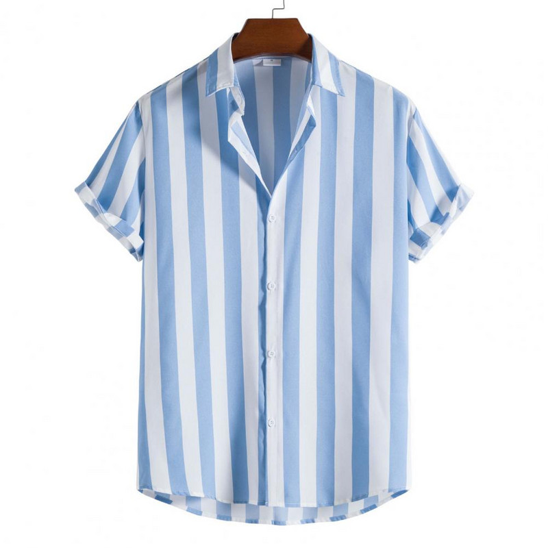Cămăși cu dungi pentru bărbați Top cu mânecă scurtă cu model retro cu dungi Cămăși casual pentru bărbați camisas homme camisas de hombre рубашка мужская