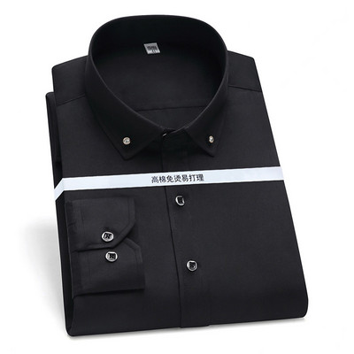 Ανδρικό πουκάμισο υψηλής ποιότητας, μακρύ μανίκι, μαλακό, άνετο, χωρίς τσέπη, μπλούζα για πάρτι γάμου με κουμπιά με διαμάντια