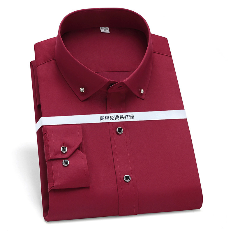 Cămașă pentru bărbați de înaltă calitate, cu mânecă lungă, solidă, moale, confortabilă, fără buzunar, pentru afaceri, slim fit, cu nasturi cu diamant, pentru petrecere, nuntă, bluză socială