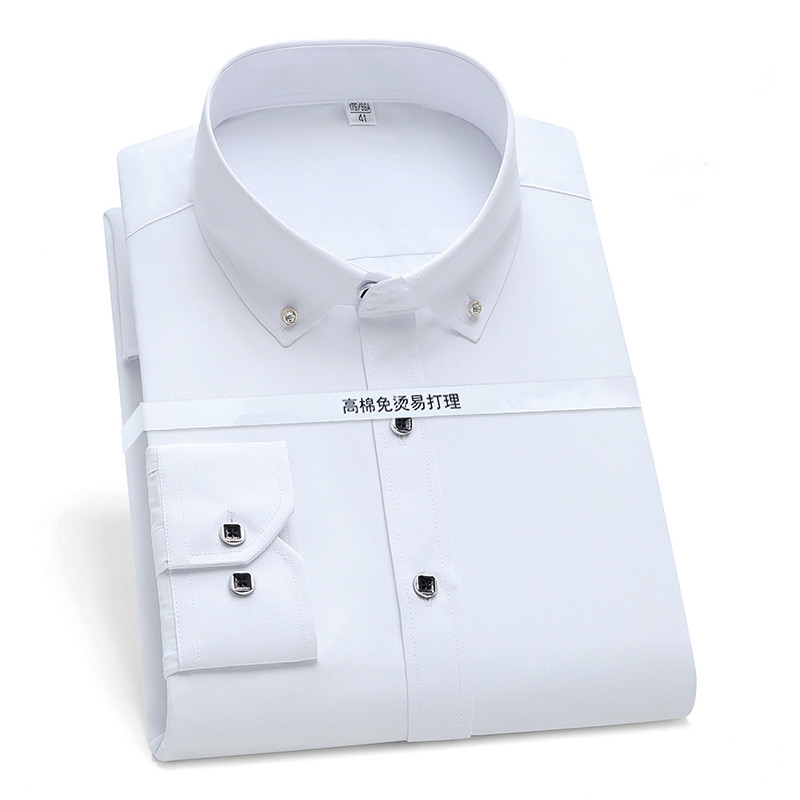 Cămașă pentru bărbați de înaltă calitate, cu mânecă lungă, solidă, moale, confortabilă, fără buzunar, pentru afaceri, slim fit, cu nasturi cu diamant, pentru petrecere, nuntă, bluză socială