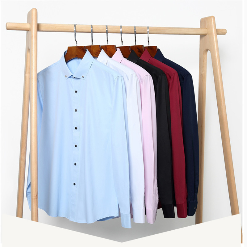 Cămașă pentru bărbați de înaltă calitate, cu mânecă lungă, solidă, moale, confortabilă, fără buzunar, pentru afaceri, slim fit, cu nasturi cu diamant, pentru petrecere, nuntă, bluză socială