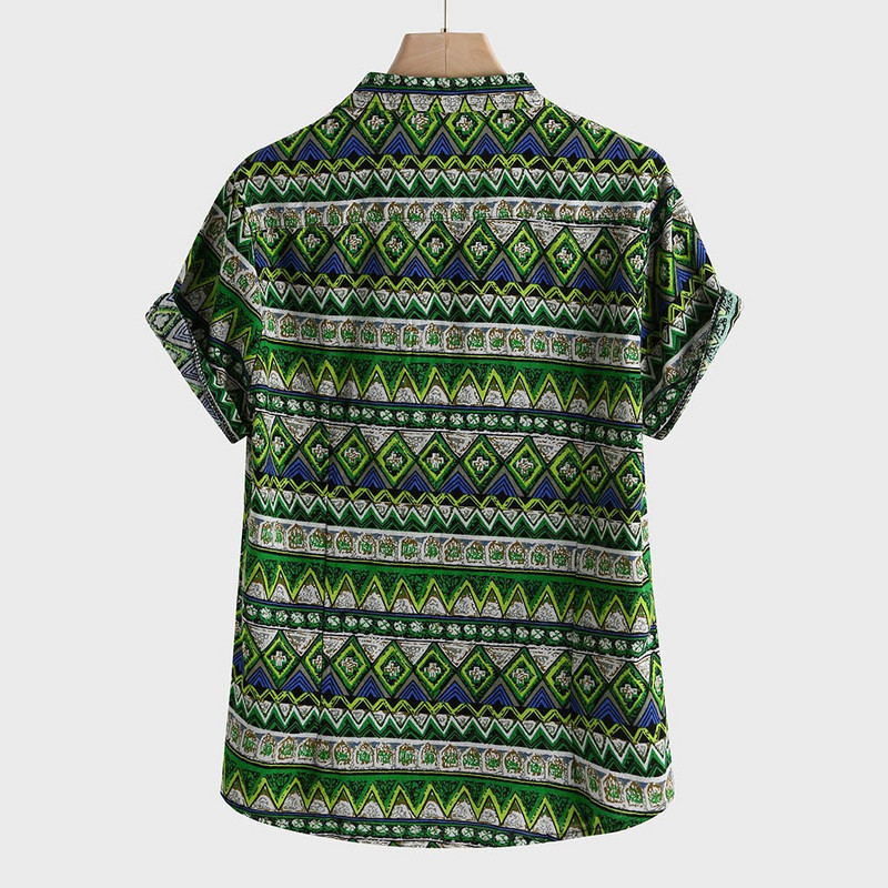 Zaļš vīriešu Havaju brīvdienu pludmales krekls ar apdruku, pogas krekls ar vintage apdruku, gadījuma rakstura īsām piedurknēm