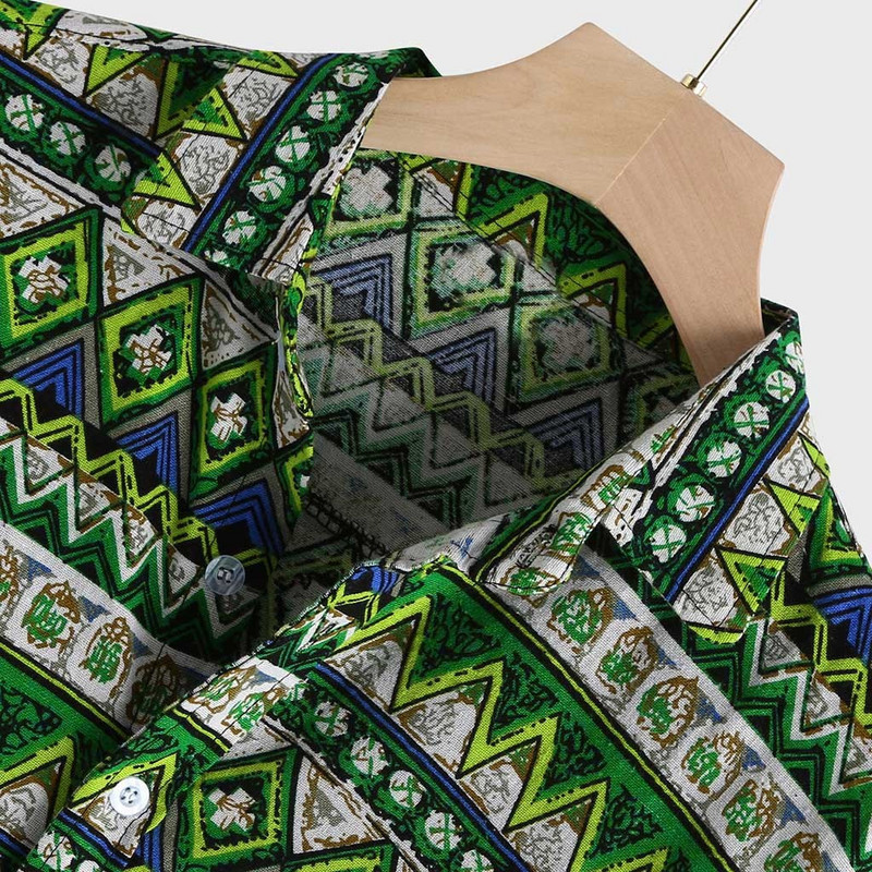 Zaļš vīriešu Havaju brīvdienu pludmales krekls ar apdruku, pogas krekls ar vintage apdruku, gadījuma rakstura īsām piedurknēm