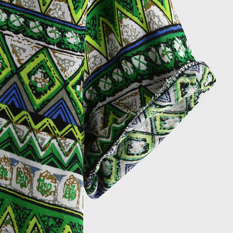 Zaļš vīriešu Havaju brīvdienu pludmales krekls ar apdruku, pogas krekls ar vintage apdruku, gadījuma rakstura īsām piedurknēm