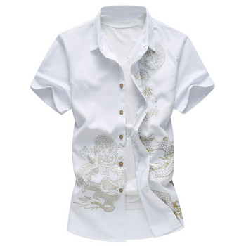 Лятна риза с къс ръкав в китайски стил, ризи с щампован дракон, бизнес ежедневни винено червено, синьо, черно, мъжки Camisa Party Wedding S-7xl
