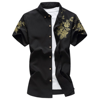 Лятна риза с къс ръкав в китайски стил, ризи с щампован дракон, бизнес ежедневни винено червено, синьо, черно, мъжки Camisa Party Wedding S-7xl