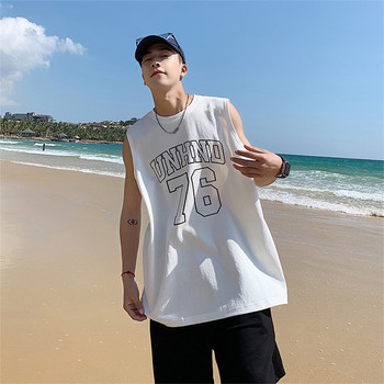 Ανδρικά καλοκαιρινά φανελάκια παραλίας 2023 Κορέας Fashion αμάνικο πουκάμισο φαρδύ εσώρουχο 100% βαμβακερό γιλέκο ανδρικό, καθημερινά γιλέκα διακοπών Μαύρο