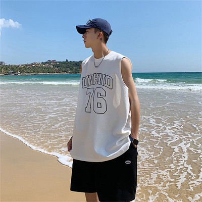 Ανδρικά καλοκαιρινά φανελάκια παραλίας 2023 Κορέας Fashion αμάνικο πουκάμισο φαρδύ εσώρουχο 100% βαμβακερό γιλέκο ανδρικό, καθημερινά γιλέκα διακοπών Μαύρο