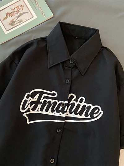 Πουκάμισο Vintage Letter Κορεατική Niche Designer Trend Μπλούζα με κοντό μανίκι χιπ χοπ ρετρό στυλ Hong Kong Casual Preppy πουκάμισο