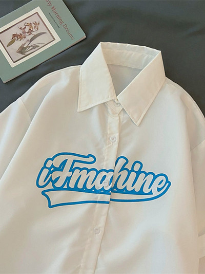 Πουκάμισο Vintage Letter Κορεατική Niche Designer Trend Μπλούζα με κοντό μανίκι χιπ χοπ ρετρό στυλ Hong Kong Casual Preppy πουκάμισο