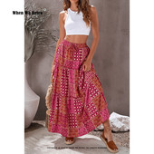 S-5XL Fusta lungă boemă mărime mare femei 2023 vară modă coreeană imprimeu talie înaltă o linie fustă boemă vacanță pe plajă RS945