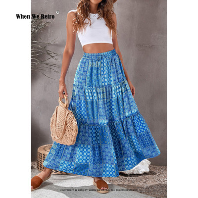 S-5XL Fusta lungă boemă mărime mare femei 2023 vară modă coreeană imprimeu talie înaltă o linie fustă boemă vacanță pe plajă RS945