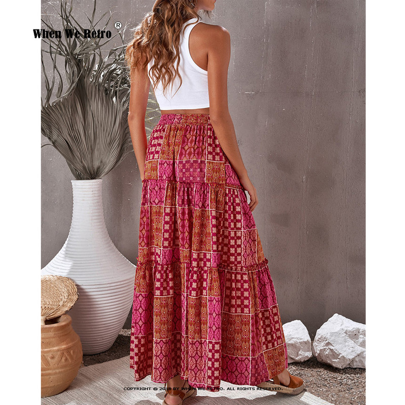 S-5XL Fusta lungă boemă mărime mare femei 2023 vară modă coreeană imprimeu talie înaltă o linie fustă boemă vacanță pe plajă RS945