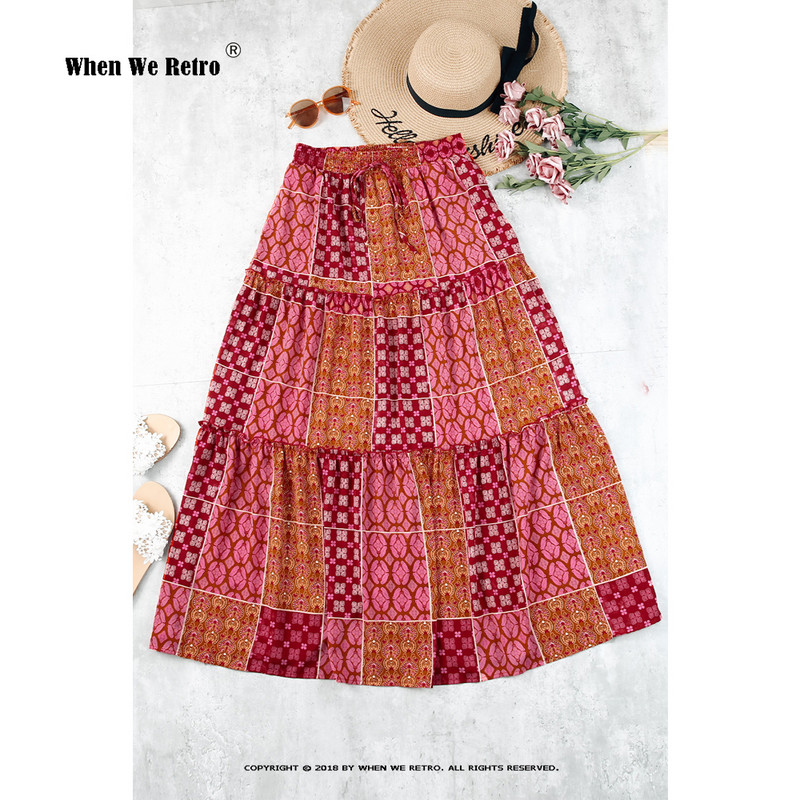 S-5XL Fusta lungă boemă mărime mare femei 2023 vară modă coreeană imprimeu talie înaltă o linie fustă boemă vacanță pe plajă RS945