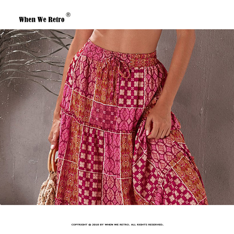 S-5XL Fusta lungă boemă mărime mare femei 2023 vară modă coreeană imprimeu talie înaltă o linie fustă boemă vacanță pe plajă RS945