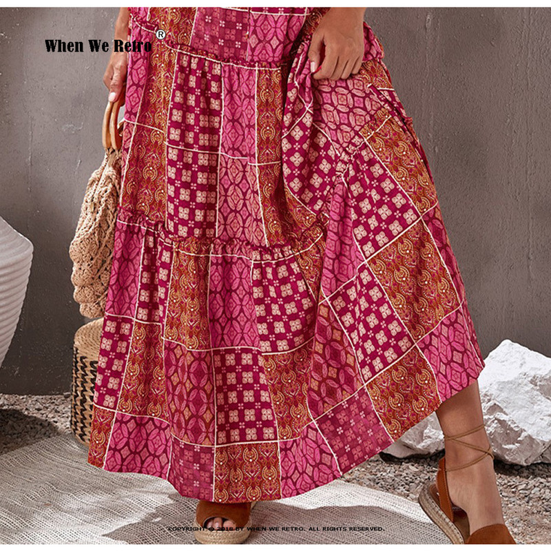 S-5XL Fusta lungă boemă mărime mare femei 2023 vară modă coreeană imprimeu talie înaltă o linie fustă boemă vacanță pe plajă RS945