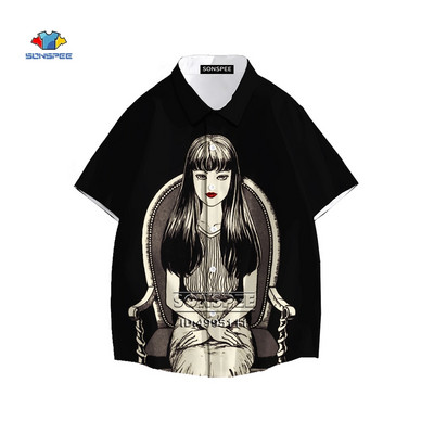 Junji Ito Vīriešu krekls Šausmu Manga Daudzas sejas 3D Print Havaju krekls Vasaras ikdienas pludmales krekli ar īsām piedurknēm Hip Hop Apģērbs