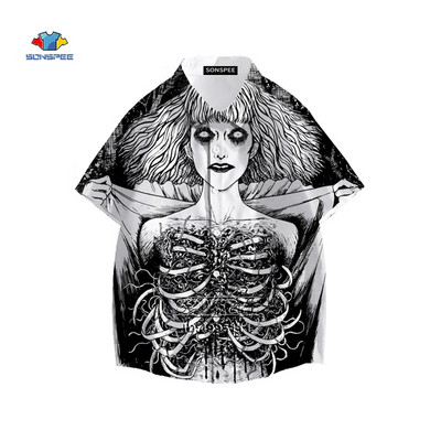 Junji Ito Vīriešu krekls Šausmu Manga Daudzas sejas 3D Print Havaju krekls Vasaras ikdienas pludmales krekli ar īsām piedurknēm Hip Hop Apģērbs