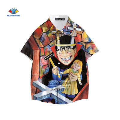 Junji Ito Vīriešu krekls Šausmu Manga Daudzas sejas 3D Print Havaju krekls Vasaras ikdienas pludmales krekli ar īsām piedurknēm Hip Hop Apģērbs