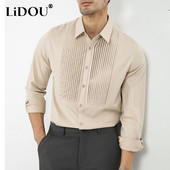 2023. gada jauni korejiešu modes rudens krekli Vīriešu ielas hipsteru Anglijas stils elegants modes maigs vintage vienkrāsains elegants apģērbs