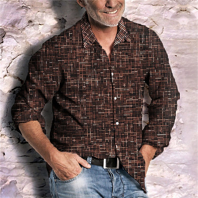 Cămașă pentru bărbați în carouri, primăvară/vară, linie în carouri, albastru, gri, cafea, ocazional, în aer liber, pe stradă, cu mânecă lungă, gât polo, cămașă de designer de vânzare 2023