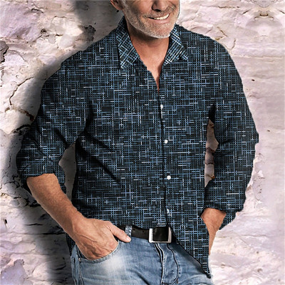 Cămașă pentru bărbați în carouri, primăvară/vară, linie în carouri, albastru, gri, cafea, ocazional, în aer liber, pe stradă, cu mânecă lungă, gât polo, cămașă de designer de vânzare 2023