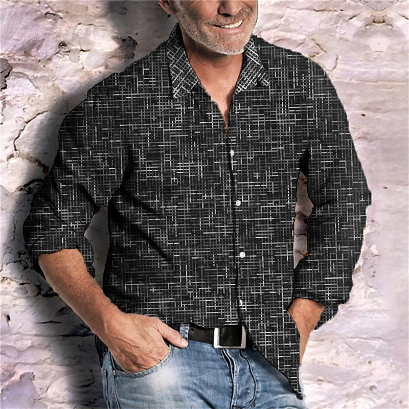 Cămașă pentru bărbați în carouri, primăvară/vară, linie în carouri, albastru, gri, cafea, ocazional, în aer liber, pe stradă, cu mânecă lungă, gât polo, cămașă de designer de vânzare 2023