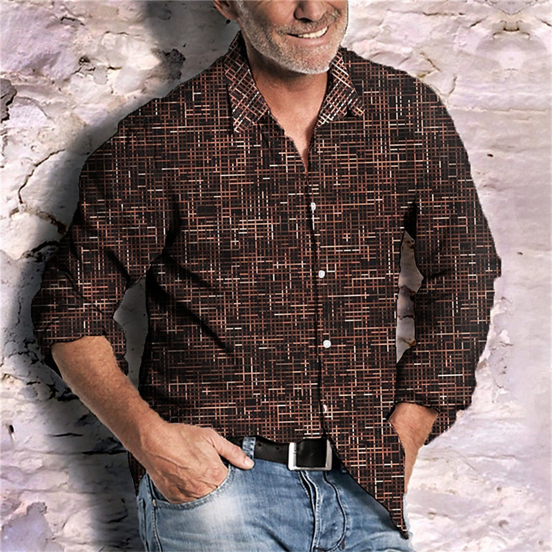 Cămașă pentru bărbați în carouri, primăvară/vară, linie în carouri, albastru, gri, cafea, ocazional, în aer liber, pe stradă, cu mânecă lungă, gât polo, cămașă de designer de vânzare 2023