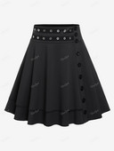 ROSEGAL Plus-suuruses mustade rõngastega nööpidega seelik Naiste kõrgpinnaga tõmmatud äärisega seelikud Suurus liiga suur vabaaja alumine 4XL