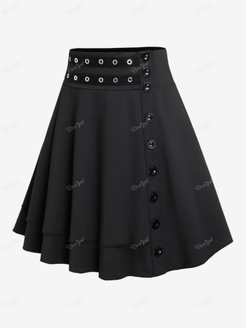 ROSEGAL Plus Size Black Grommets Φούστα με κουμπιά Γυναικεία ψηλή ψηλή φούστες με δεσμευτική επένδυση Μέγεθος πολύ μεγάλο Casual κάτω 4XL