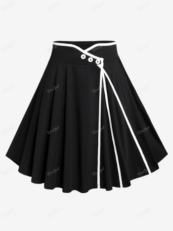 ROSEGAL Plus Size Black Grommets Φούστα με κουμπιά Γυναικεία ψηλή ψηλή φούστες με δεσμευτική επένδυση Μέγεθος πολύ μεγάλο Casual κάτω 4XL