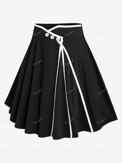 ROSEGAL Plus-suuruses mustade rõngastega nööpidega seelik Naiste kõrgpinnaga tõmmatud äärisega seelikud Suurus liiga suur vabaaja alumine 4XL