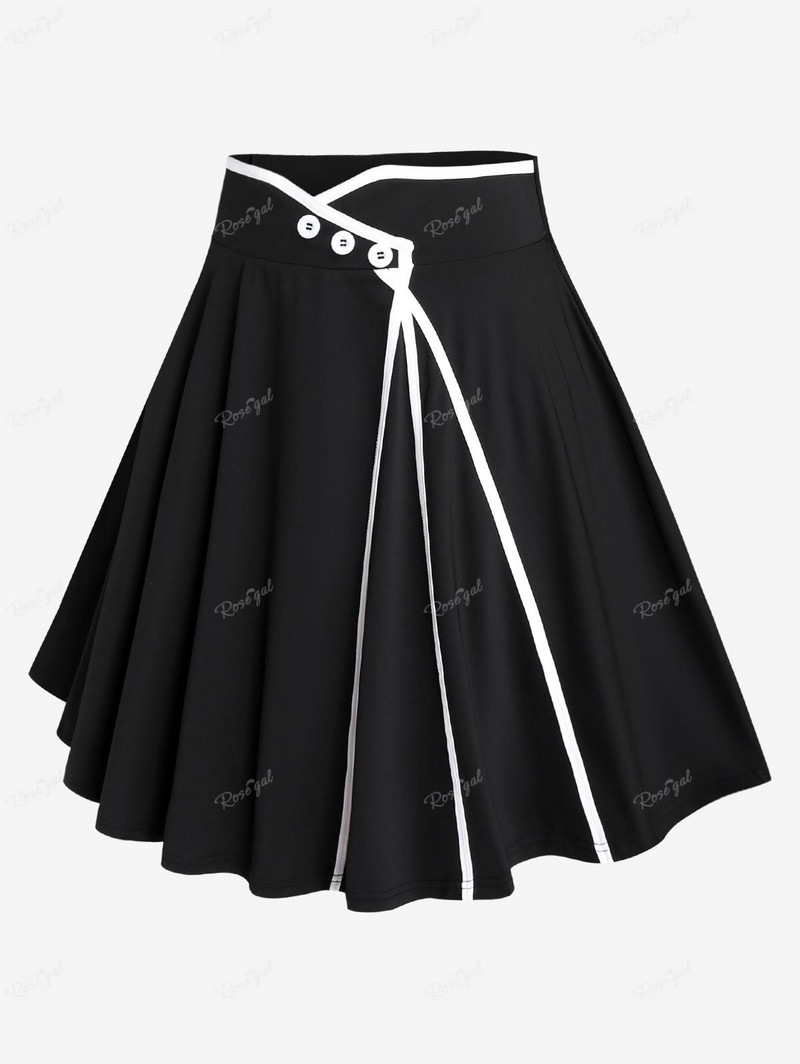 ROSEGAL Fusta cu nasturi cu oeje negre Marime mare Fusta cu nasturi pentru femei cu talie mare Fuste cu garnitură cu tragere Dimensiune prea mare Partea de jos casual 4XL