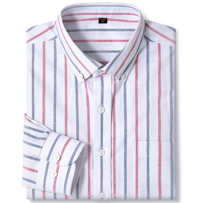 Ανδρικό μακρυμάνικο καρό πουκάμισο Oxford καρό με γιακά με κουμπιά και άνετα βαμβακερά πουκάμισα με κανονική εφαρμογή