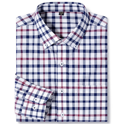 Ανδρικό μακρυμάνικο καρό πουκάμισο Oxford καρό με γιακά με κουμπιά και άνετα βαμβακερά πουκάμισα με κανονική εφαρμογή