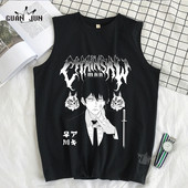 Αλυσοπρίονο Άνδρας Kobeni Casual βαμβακερές ανδρικές μπλούζες, φαρδιά καλοκαιρινή μόδα, τύπωμα αμάνικο μπλουζάκι, αρσενικό Harajuku