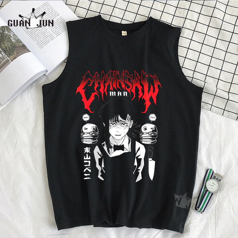 Αλυσοπρίονο Άνδρας Kobeni Casual βαμβακερές ανδρικές μπλούζες, φαρδιά καλοκαιρινή μόδα, τύπωμα αμάνικο μπλουζάκι, αρσενικό Harajuku